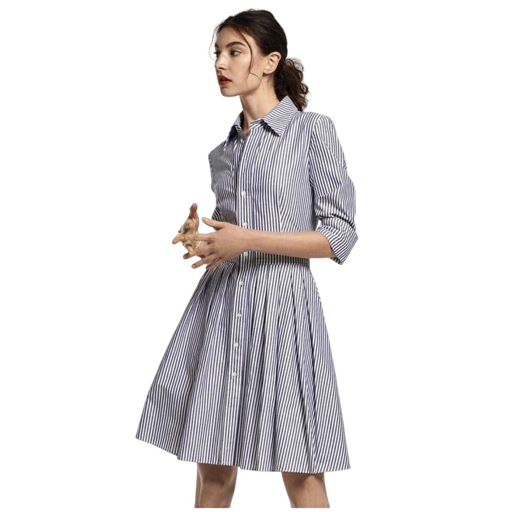 Eliza J Navy and White Striped Shirt Midi Dress